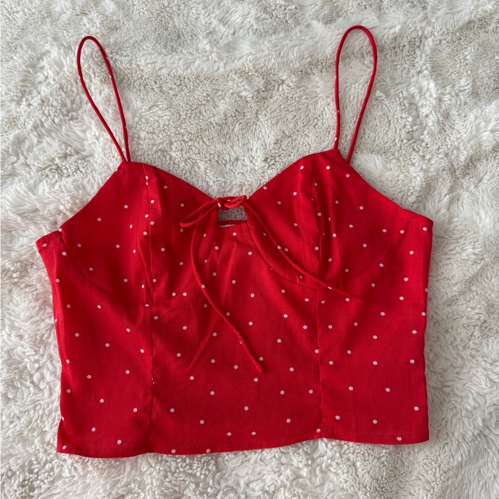 Revolve Superdown Red Polka Dot Tie Front Cami Top